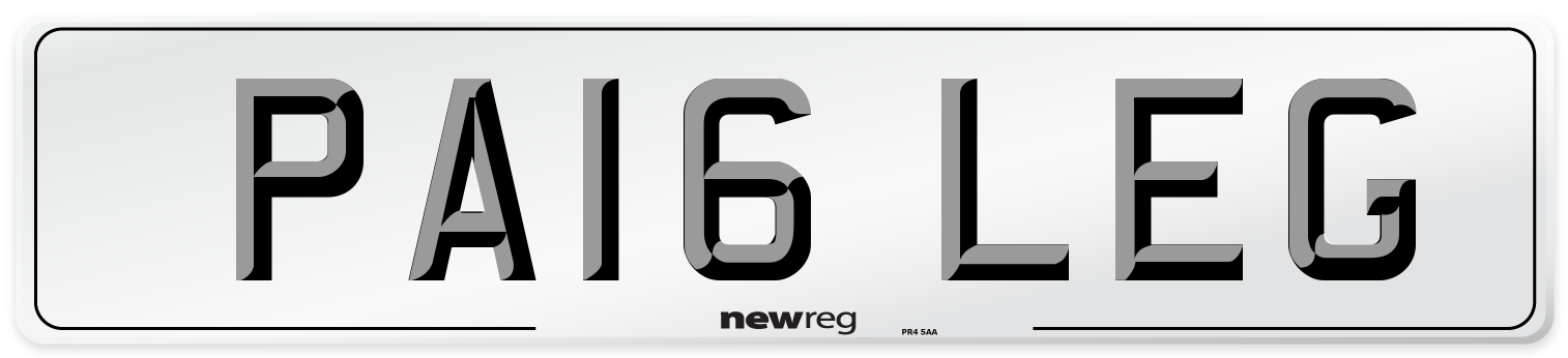 PA16 LEG Number Plate from New Reg